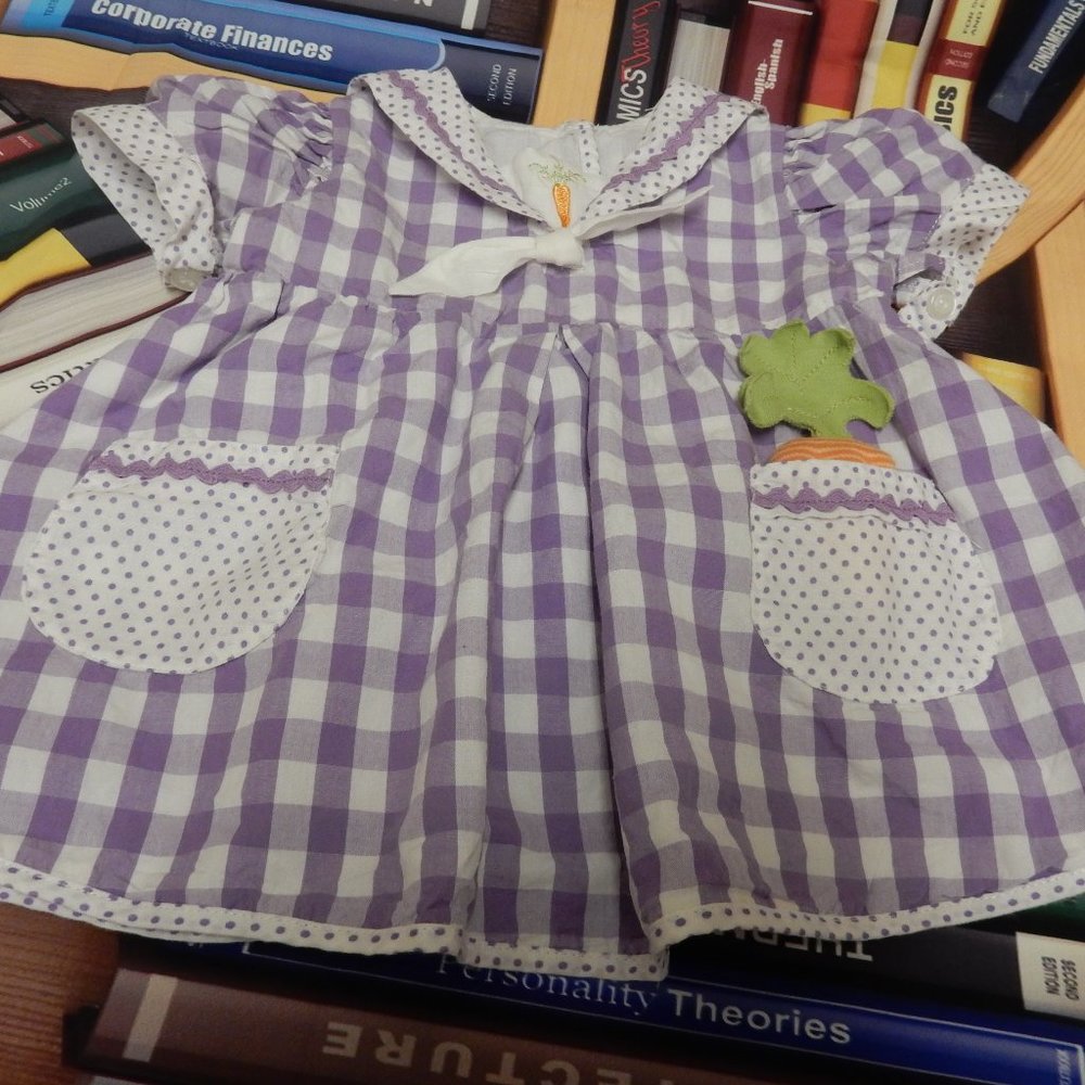 Easter Bunnies by the Bay Girl's Purple Gingham Carrot Dress sz 9-12m